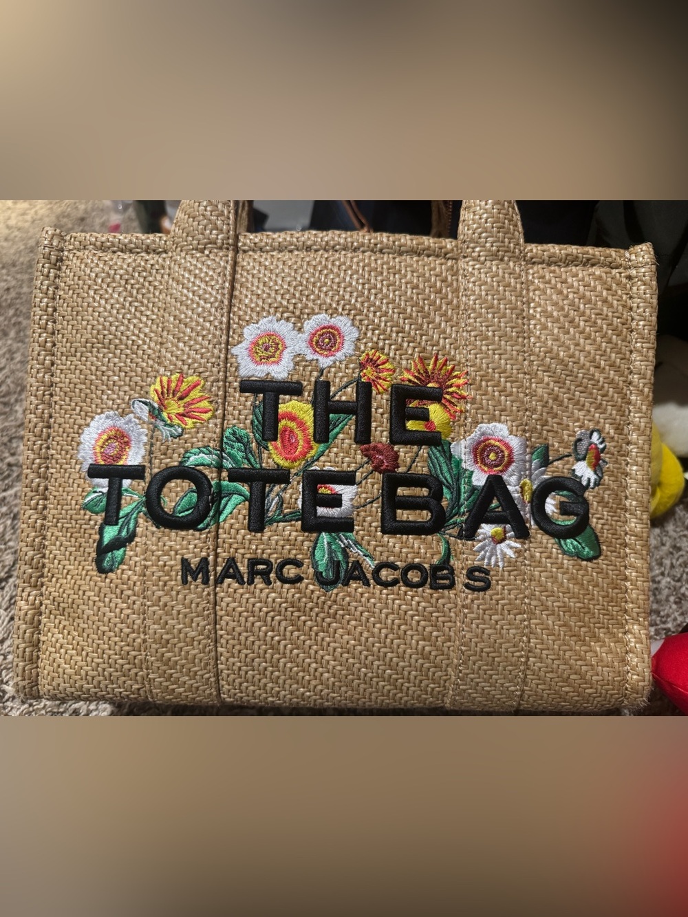 Marc Jacobs Straw Tote with Red Strap and Floral Embroidery - Picture 5 of 7